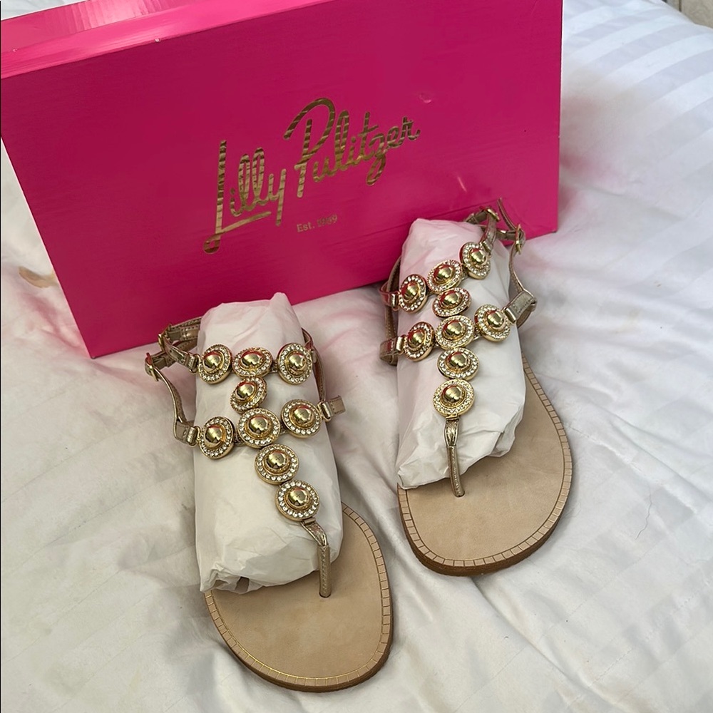 Lilly Pulitzer Gold Sandals with Ornate Design